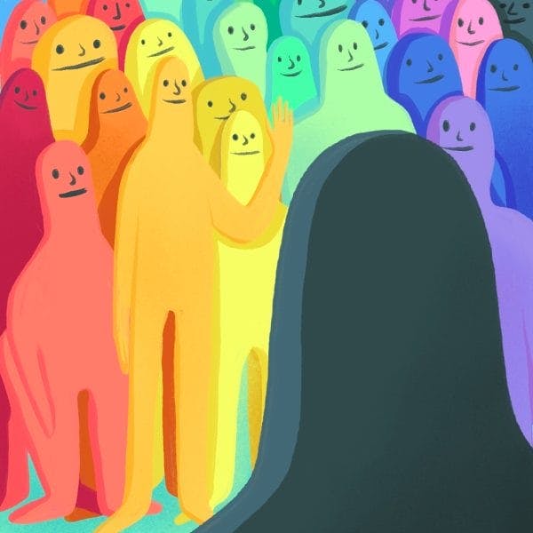 Illustrated people in multiple colors.