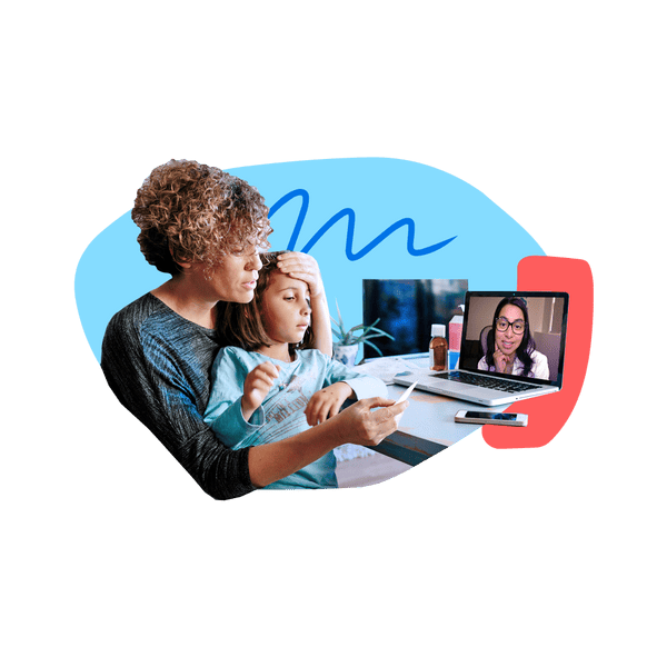 Mother and a child having a telehealth conference with doctor on laptop