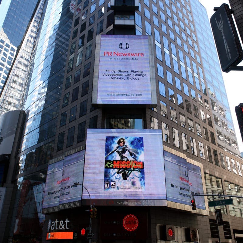 Picture of PR Newswire and Re-Mission launch in Times Square
