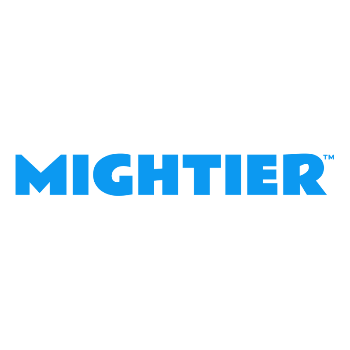 Mightier logo in blue on white background